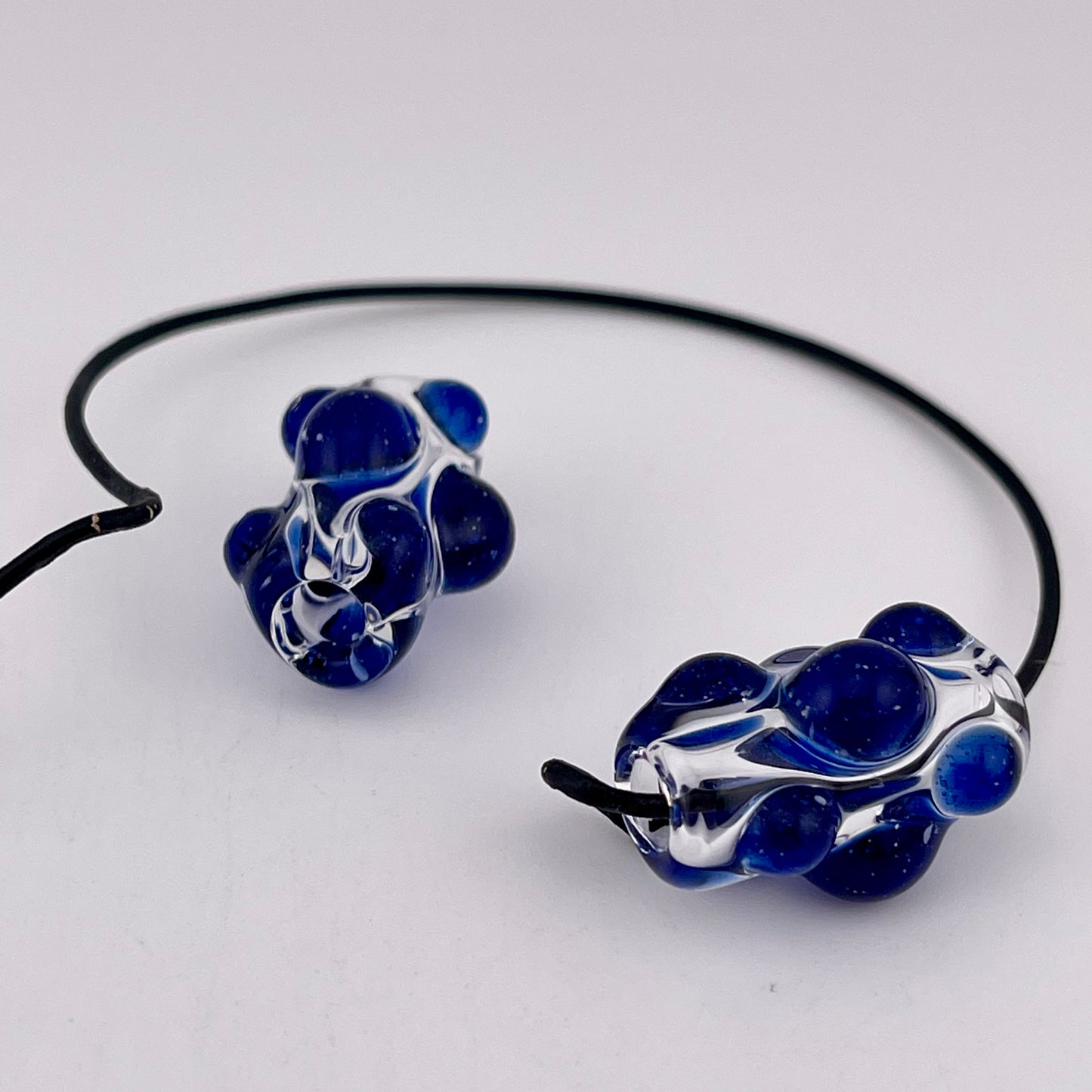 Clear Glass Barrel Bead with Blizzard Blue Marbles - JeffBeckerGlass.com