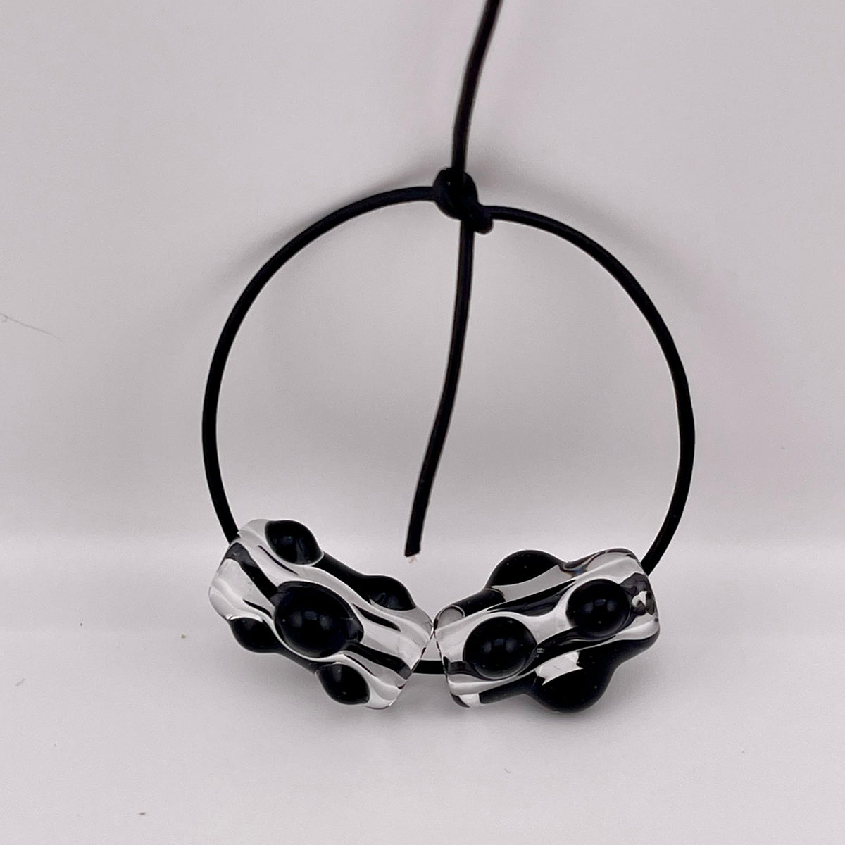 Clear Glass Barrel Bead with Black Marbles - JeffBeckerGlass.com