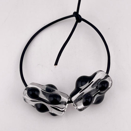 Clear Glass Barrel Bead with Black Marbles - JeffBeckerGlass.com