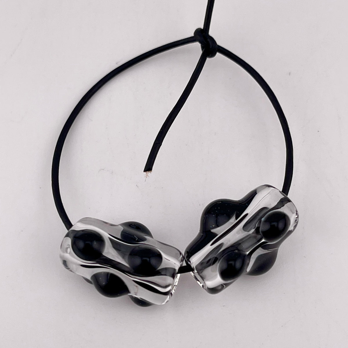 Clear Glass Barrel Bead with Black Marbles - JeffBeckerGlass.com