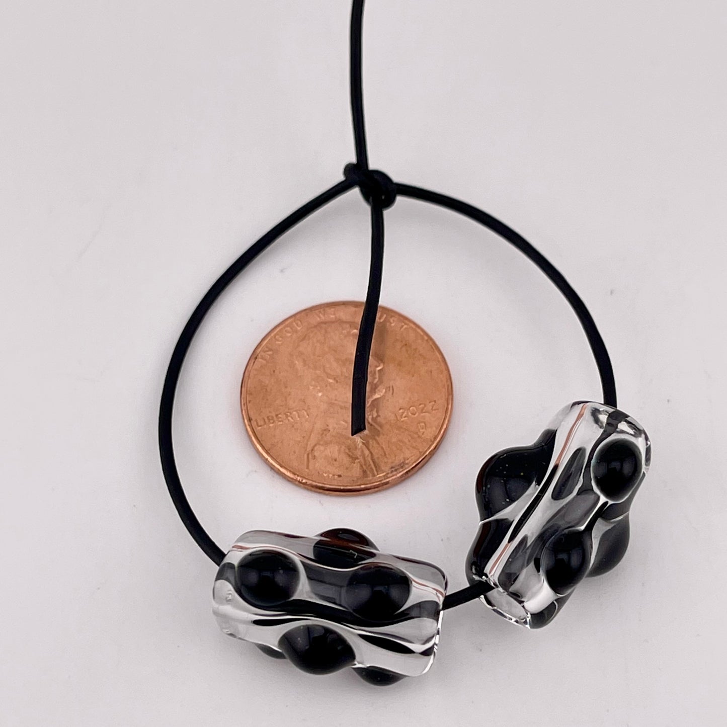 Clear Glass Barrel Bead with Black Marbles - JeffBeckerGlass.com