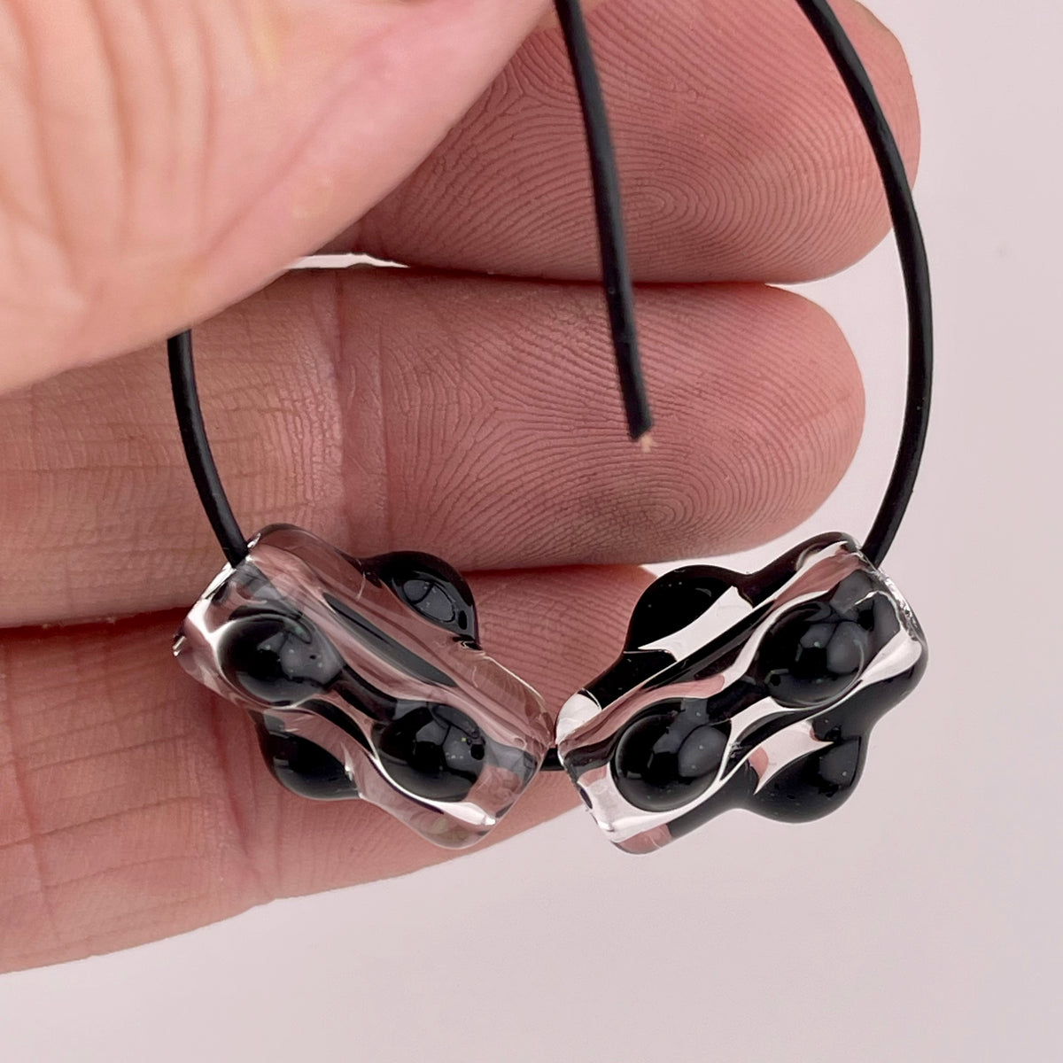 Clear Glass Barrel Bead with Black Marbles - JeffBeckerGlass.com