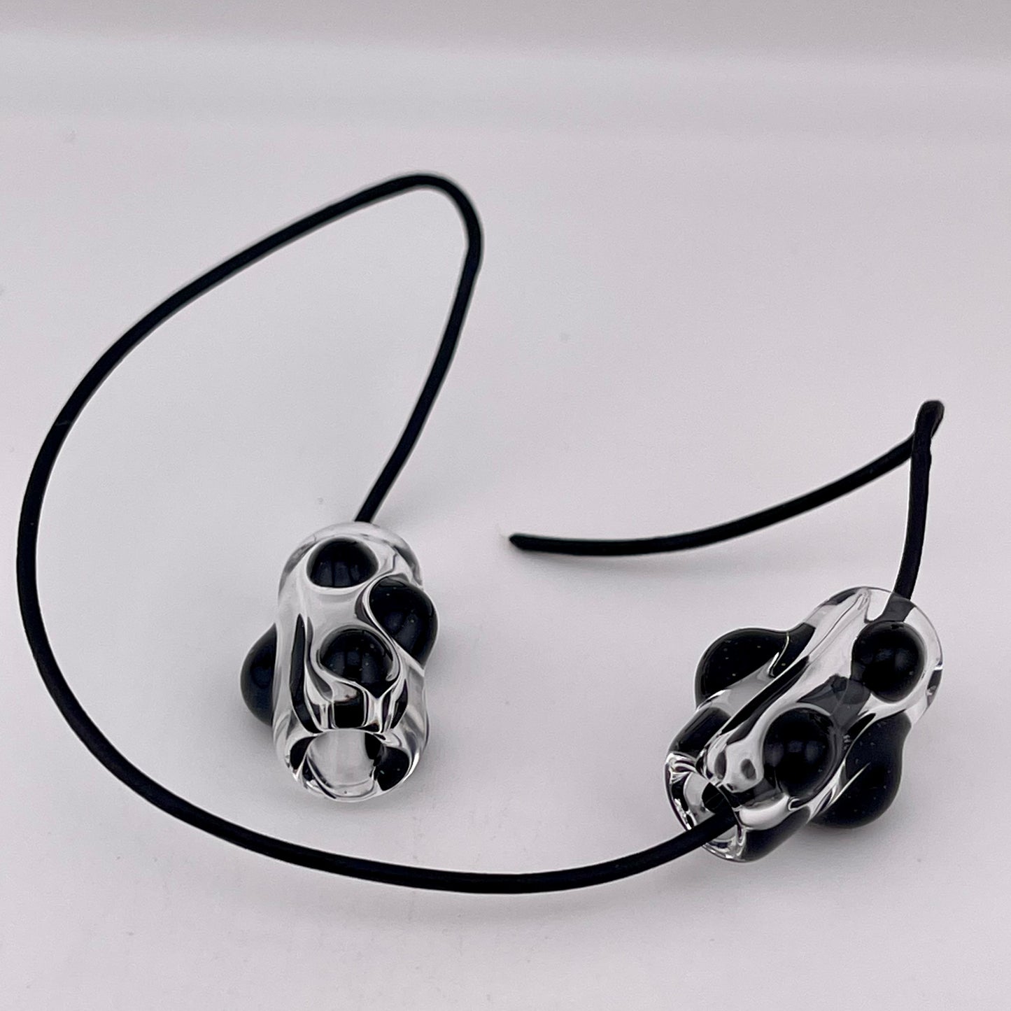 Clear Glass Barrel Bead with Black Marbles - JeffBeckerGlass.com