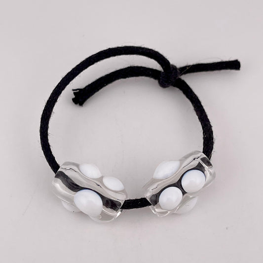 Clear Glass Barrel Bead with White Marbles white - JeffBeckerGlass.com