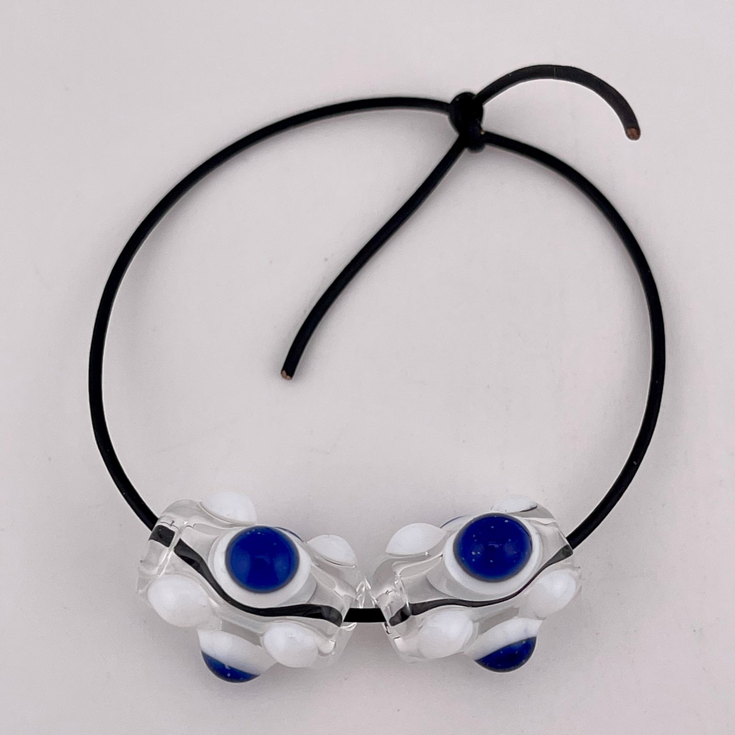 2 Clear Glass Barrel Bead with Blue over White Marbles