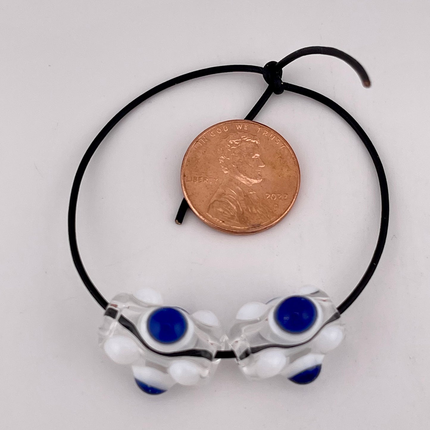 2 Clear Glass Barrel Bead with Blue over White Marbles