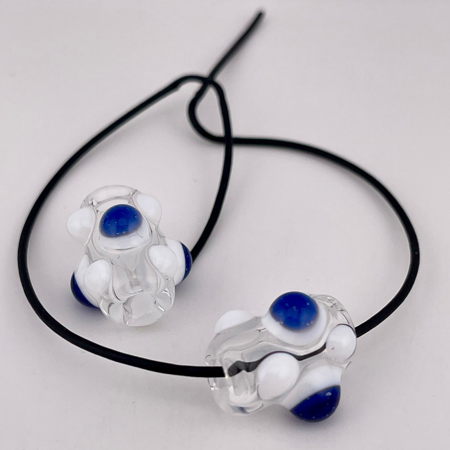 2 Clear Glass Barrel Bead with Blue over White Marbles
