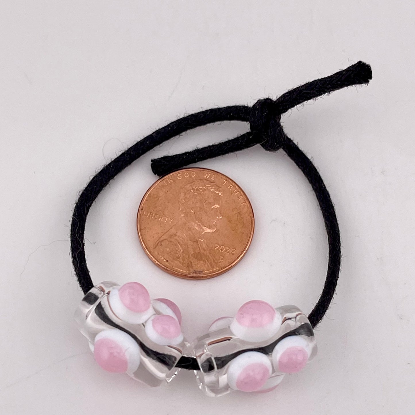 2 Clear Glass Barrel Bead with Pink over White Marbles