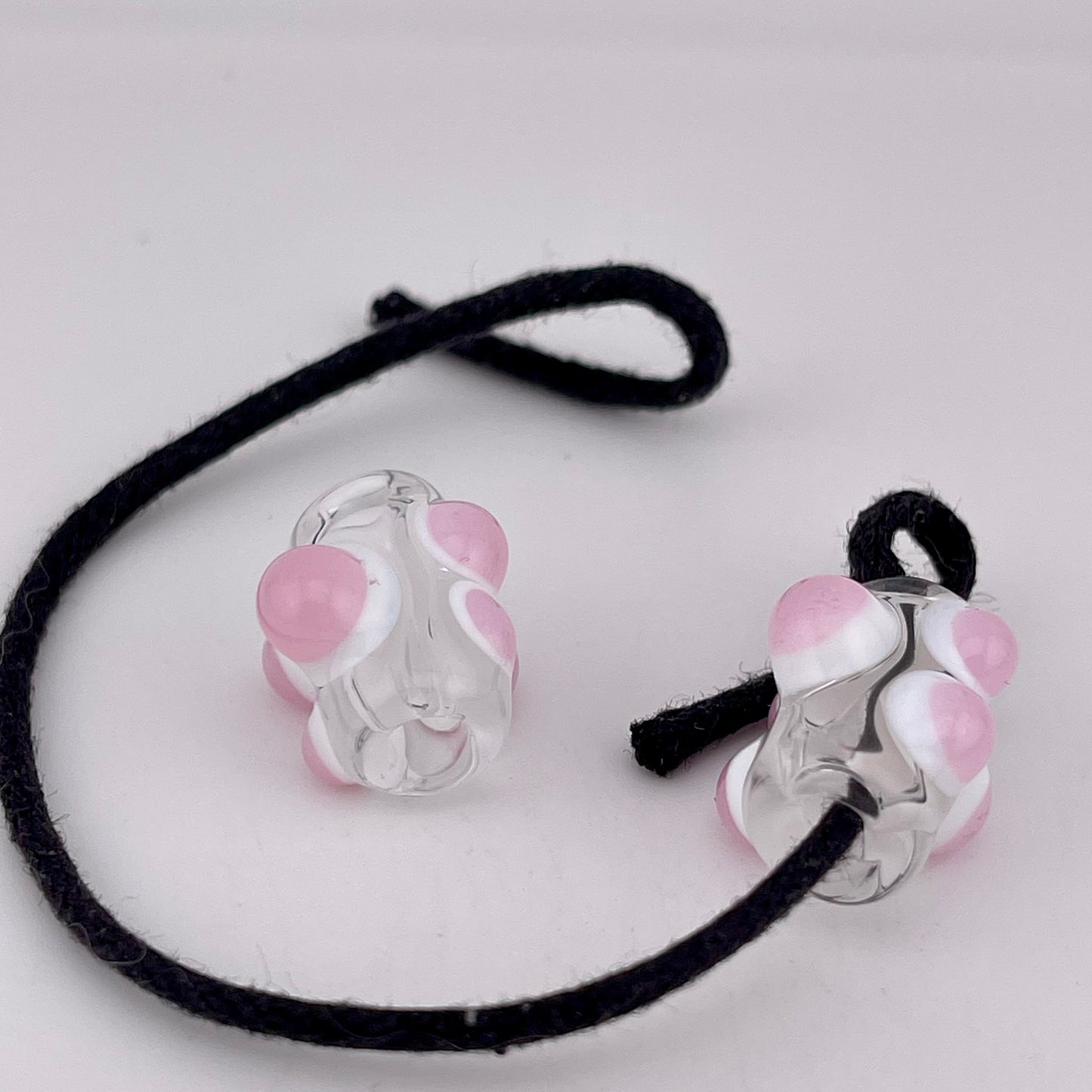 2 Clear Glass Barrel Bead with Pink over White Marbles - JeffBeckerGlass.com
