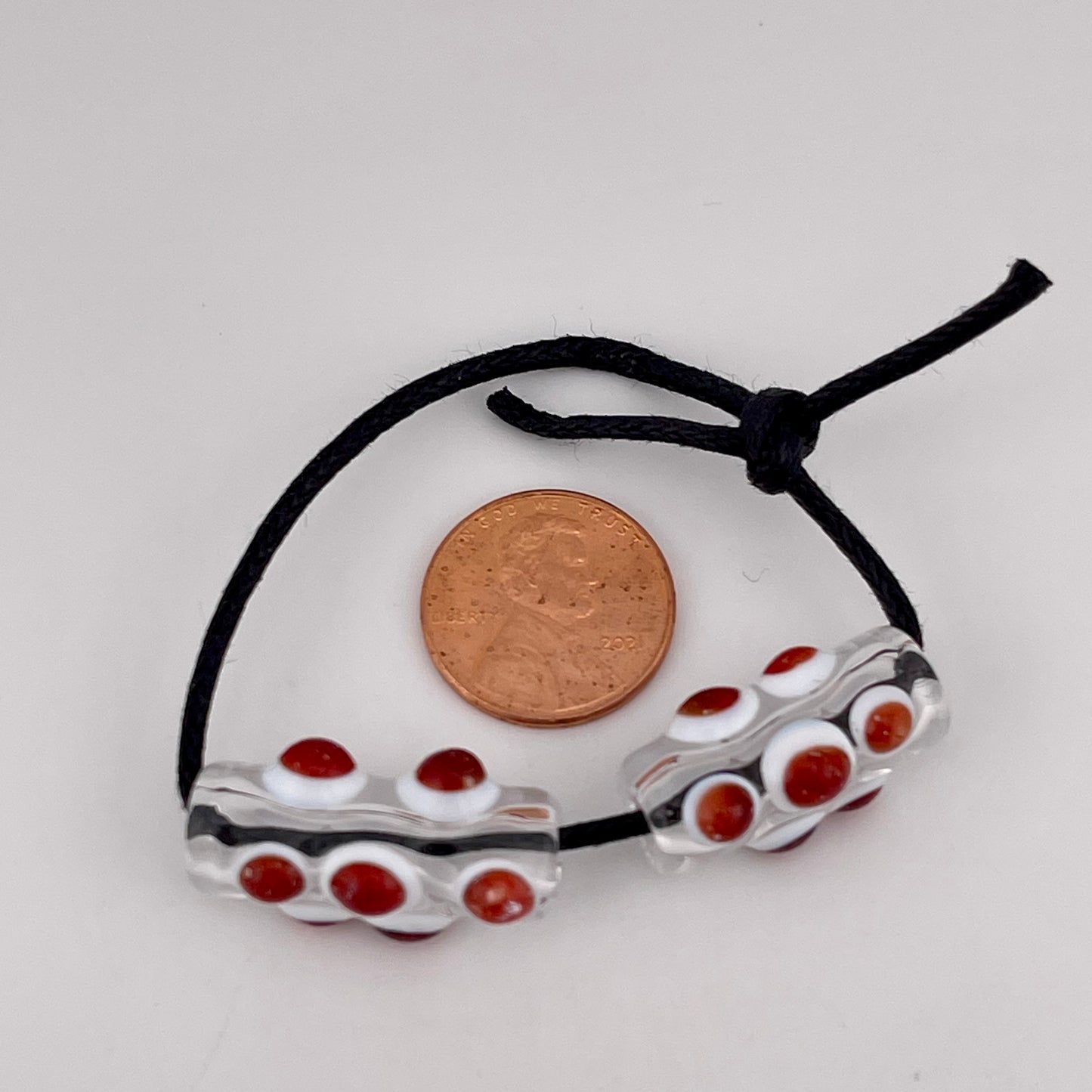 2 Clear Glass Barrel Bead with Blizzard Red over White Marbles (Copy)