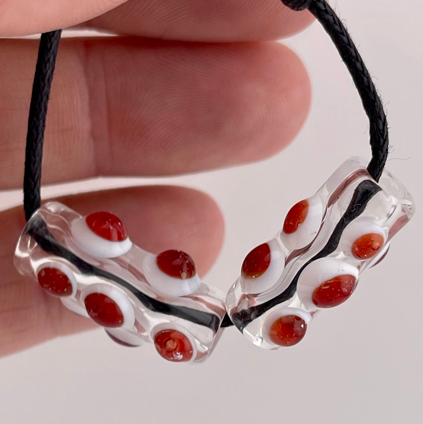 2 Clear Glass Barrel Bead with Blizzard Red over White Marbles (Copy)