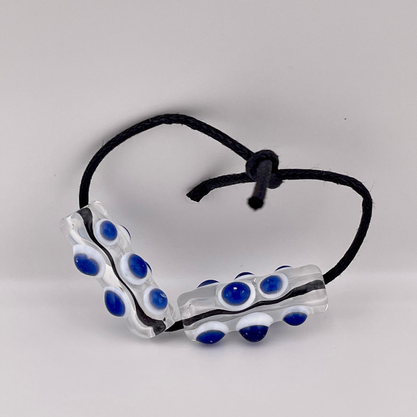 2 Clear Glass Barrel Bead with Blizzard Blue over White Marbles - JeffBeckerGlass.com