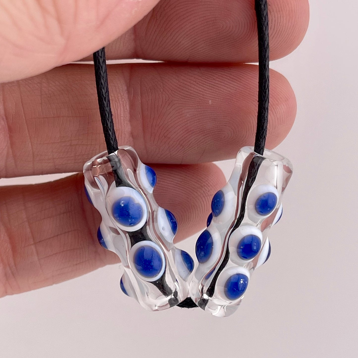 2 Clear Glass Barrel Bead with Blizzard Blue over White Marbles - JeffBeckerGlass.com