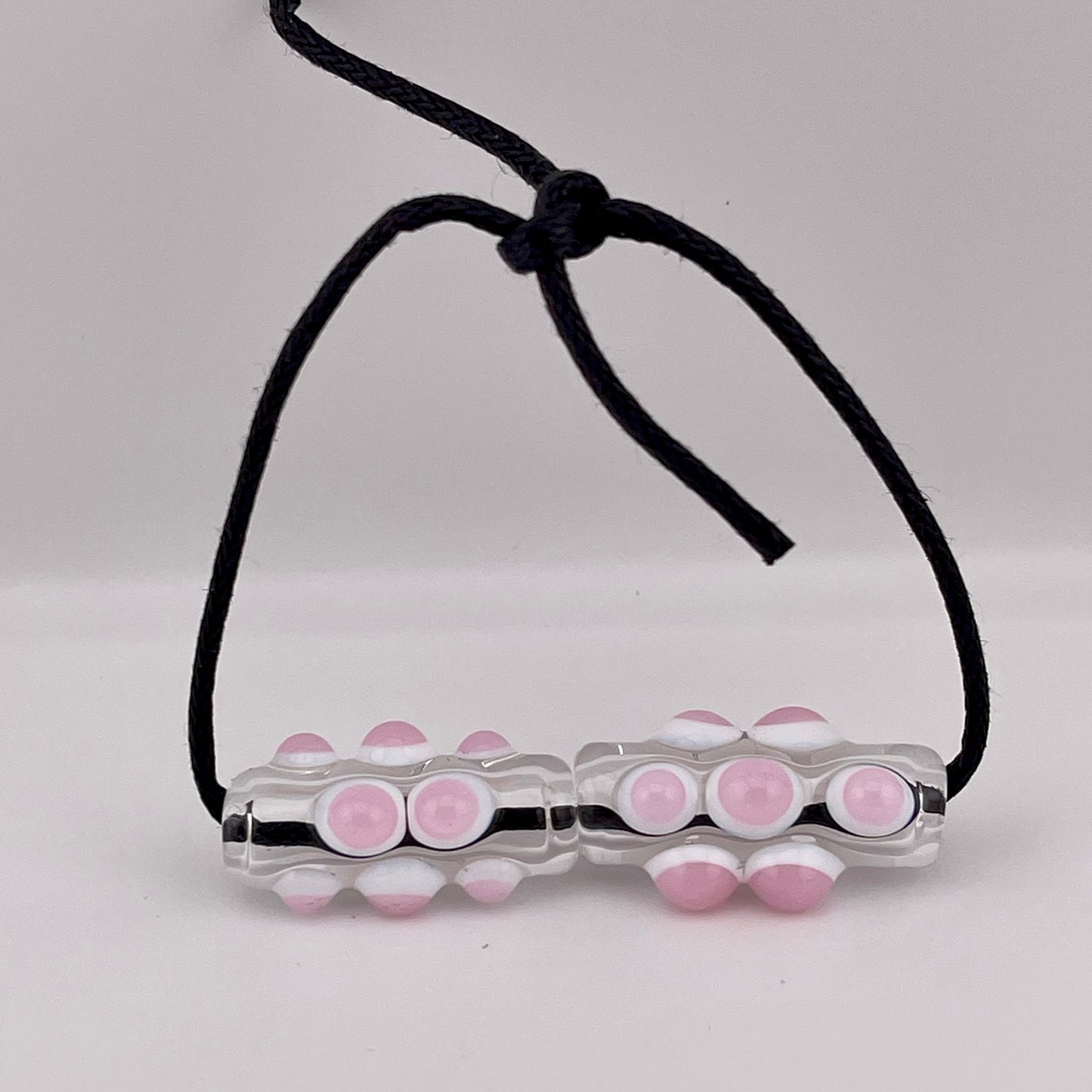 2 Clear Glass Barrel Bead with Pink over White Marbles