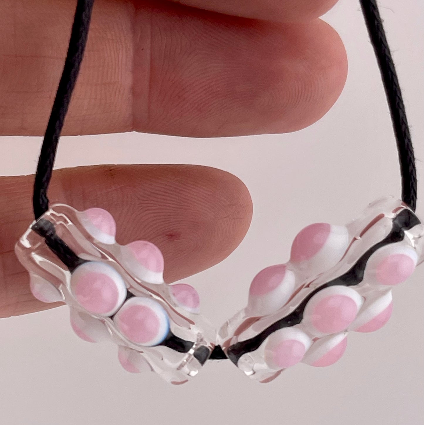 2 Clear Glass Barrel Bead with Pink over White Marbles