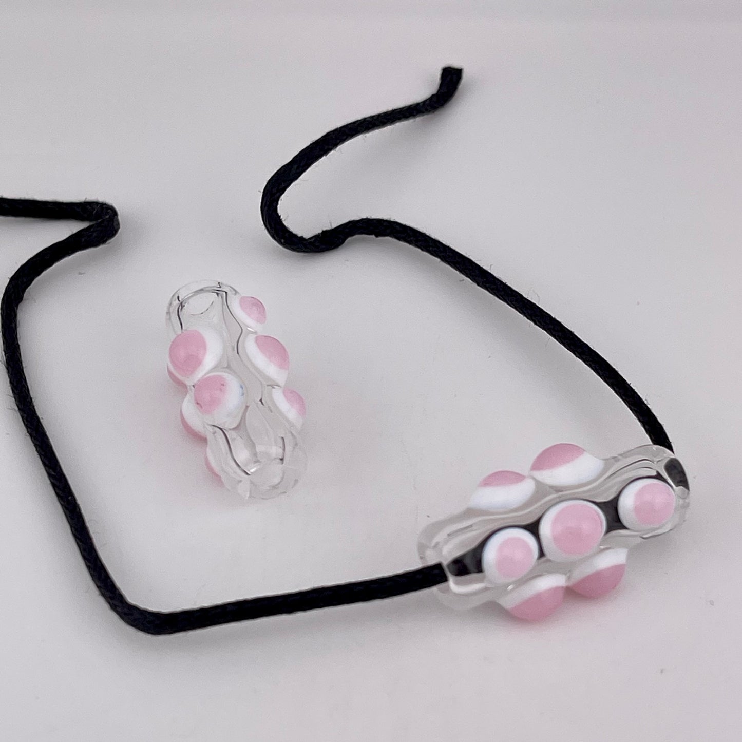 2 Clear Glass Barrel Bead with Pink over White Marbles