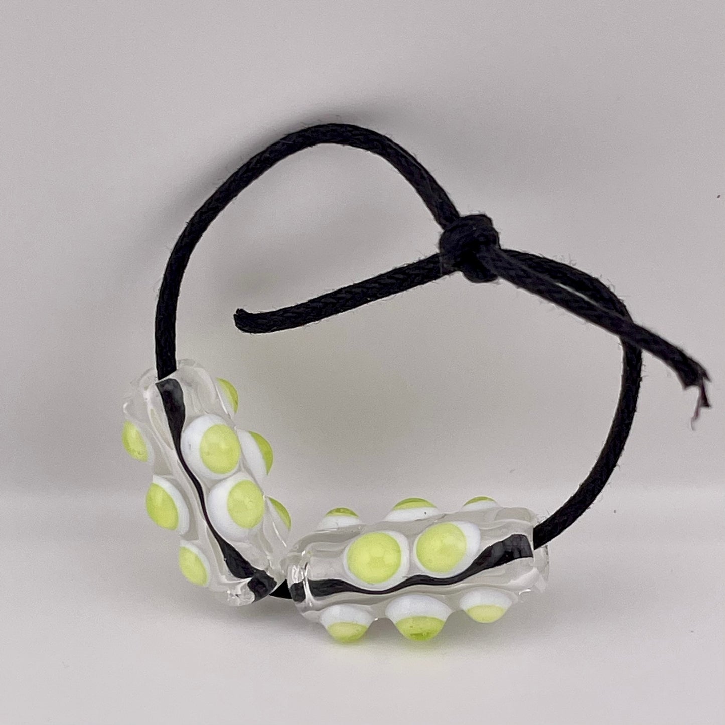 2 Clear Barrel Bead with Slime Green over White Marbles - JeffBeckerGlass.com