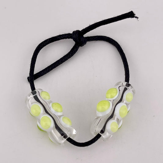 2 Clear Barrel Bead with Slime Green over White Marbles - JeffBeckerGlass.com