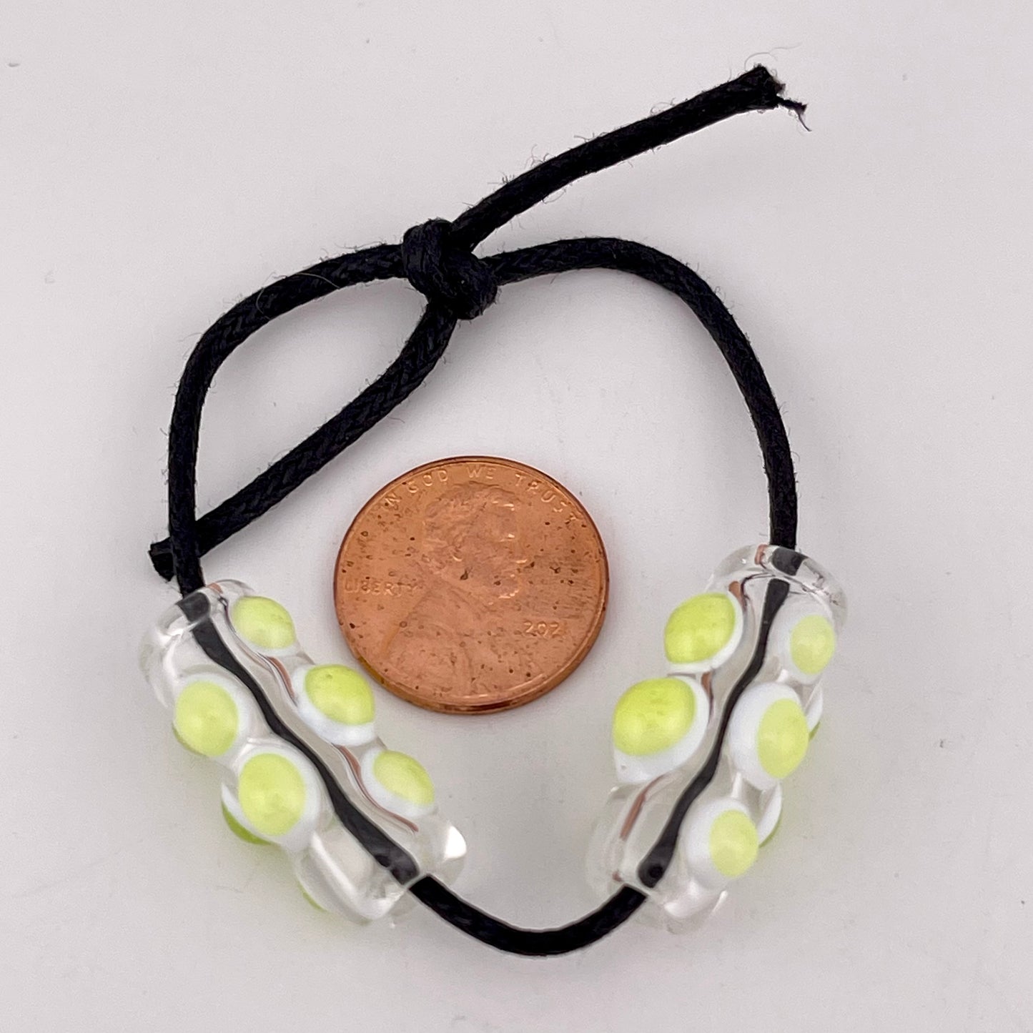 2 Clear Barrel Bead with Slime Green over White Marbles - JeffBeckerGlass.com