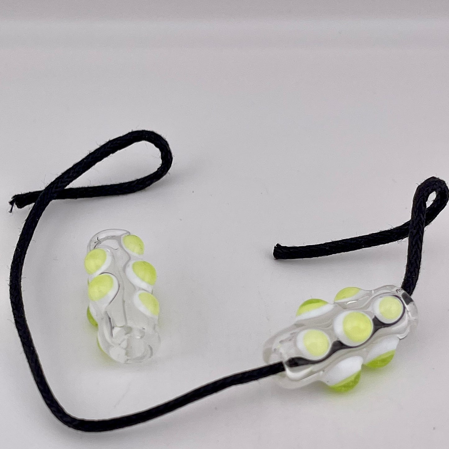 2 Clear Barrel Bead with Slime Green over White Marbles - JeffBeckerGlass.com