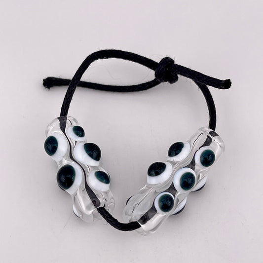 2 Clear Barrel Bead with Sparkly Blue over White accent marbles - JeffBeckerGlass.com