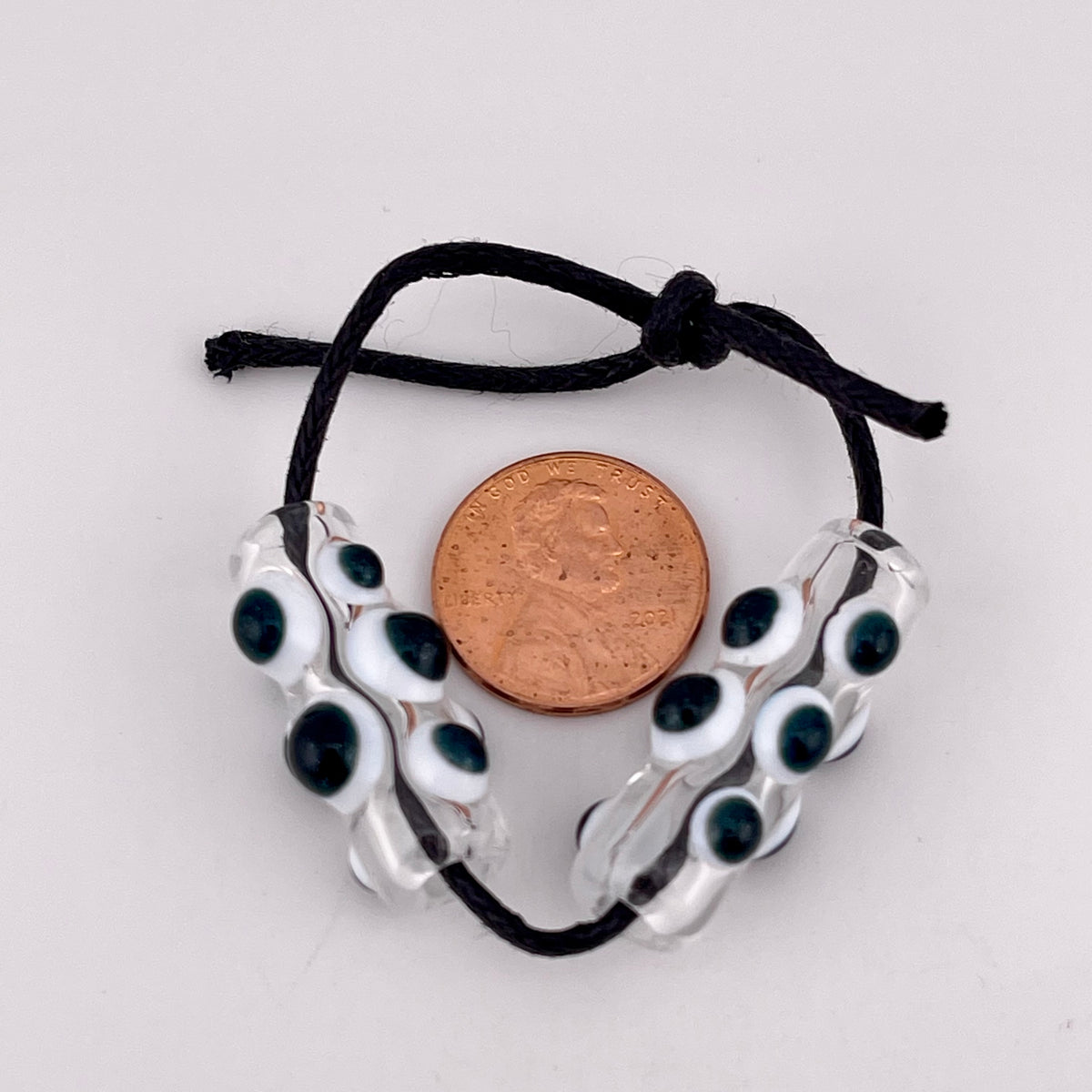 2 Clear Barrel Bead with Sparkly Blue over White accent marbles - JeffBeckerGlass.com