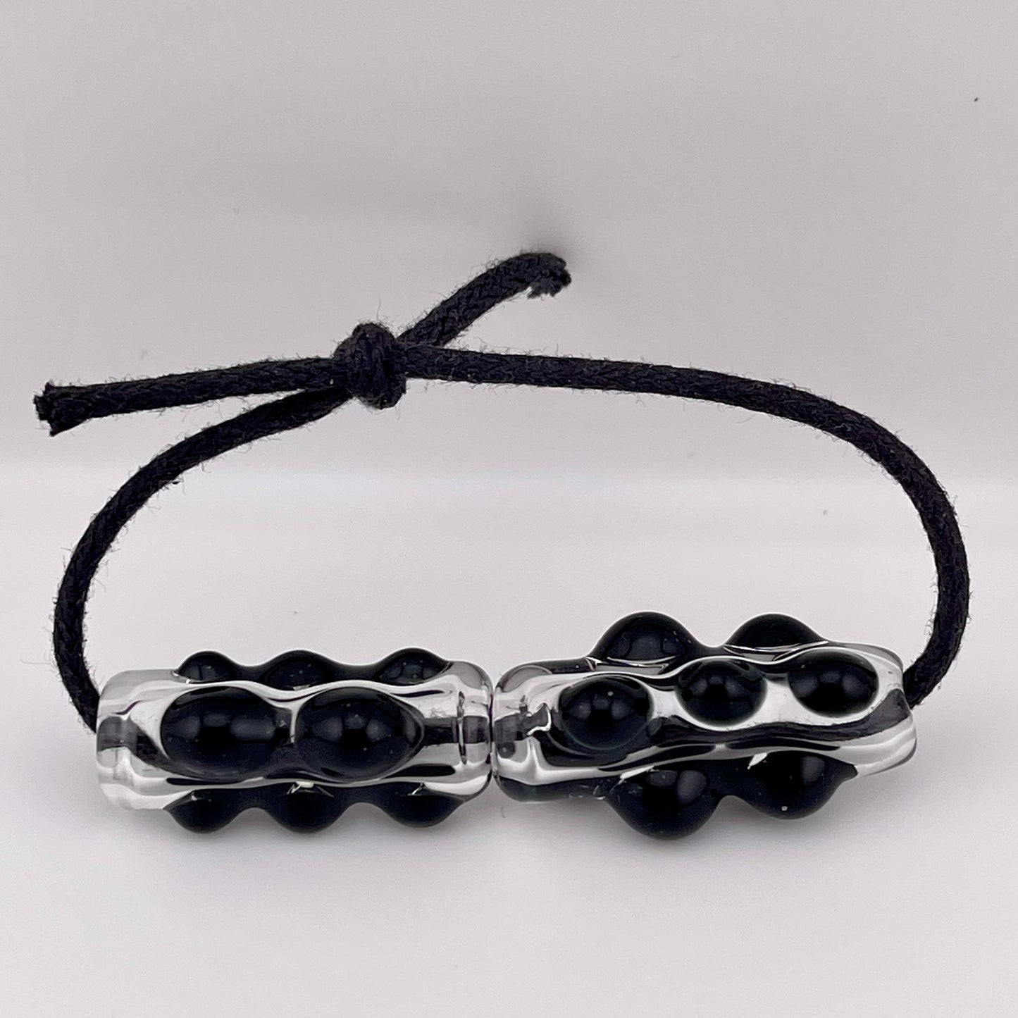 2 Clear Glass Barrel Bead with Black Marbles