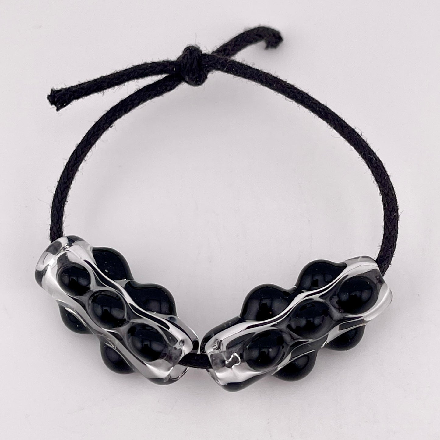 2 Clear Glass Barrel Bead with Black Marbles