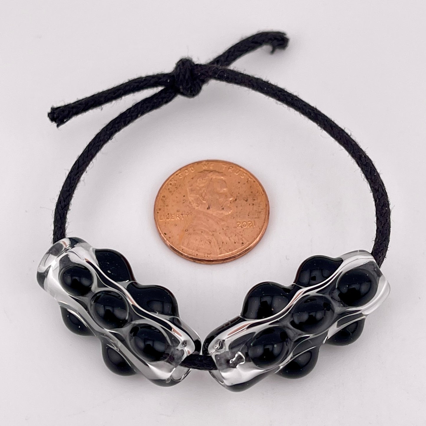 2 Clear Glass Barrel Bead with Black Marbles