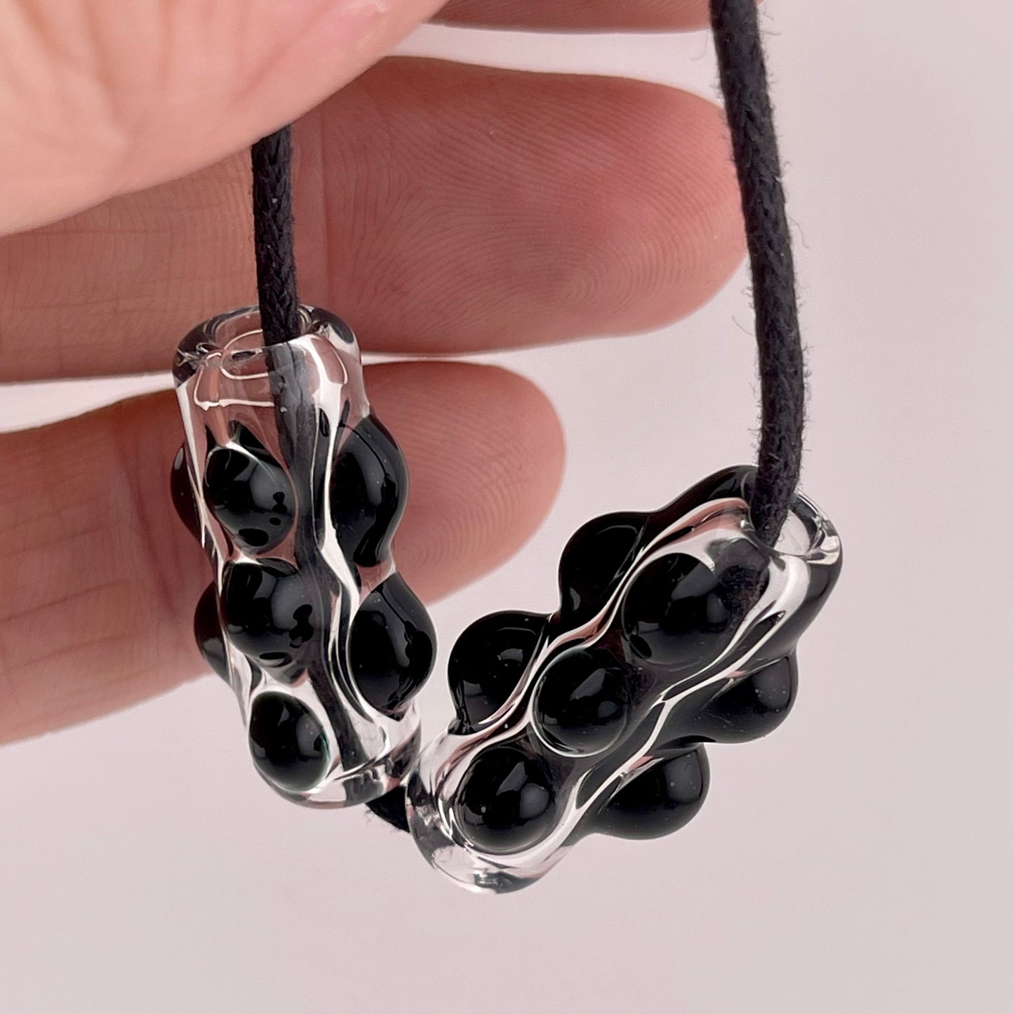 2 Clear Glass Barrel Bead with Black Marbles