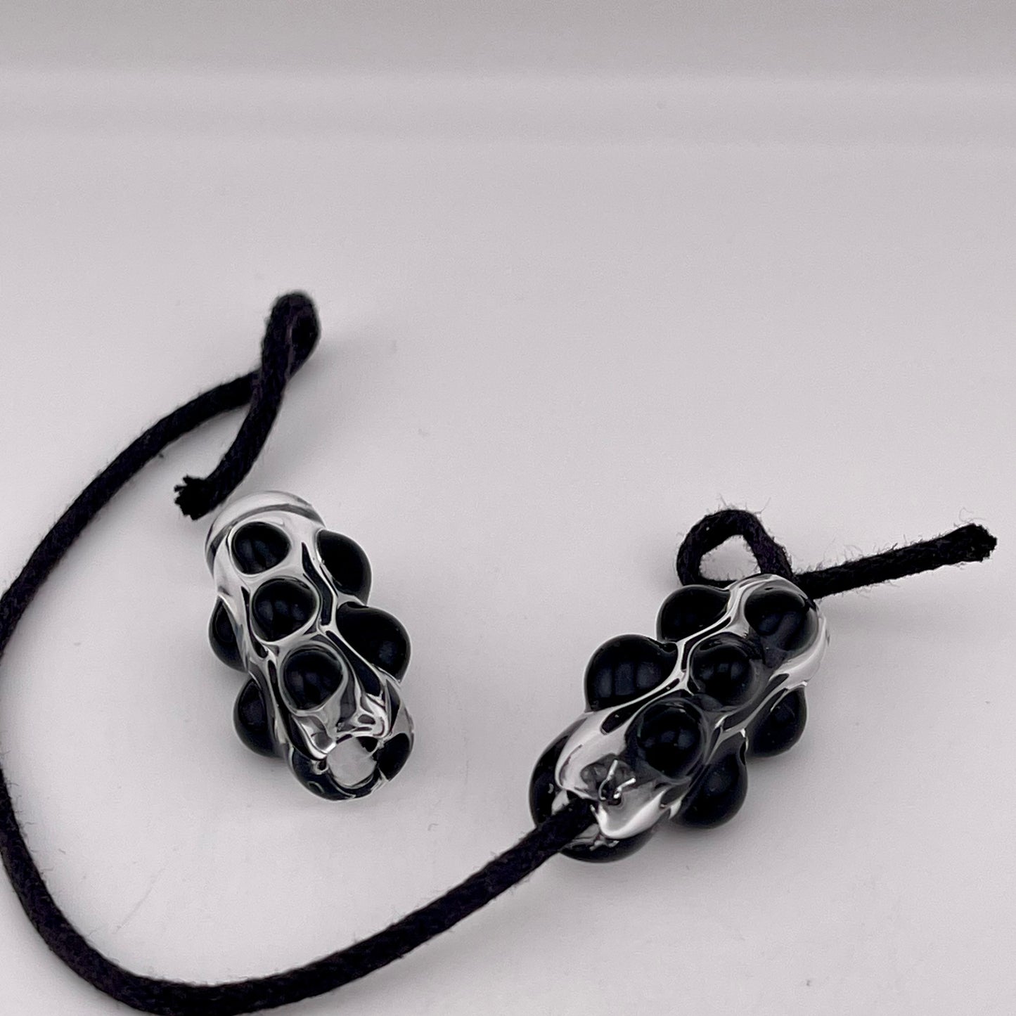 2 Clear Glass Barrel Bead with Black Marbles