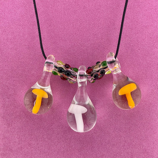 Mushroom Necklace Pendant with accent Mushroom Beads 2 - JeffBeckerGlass.com