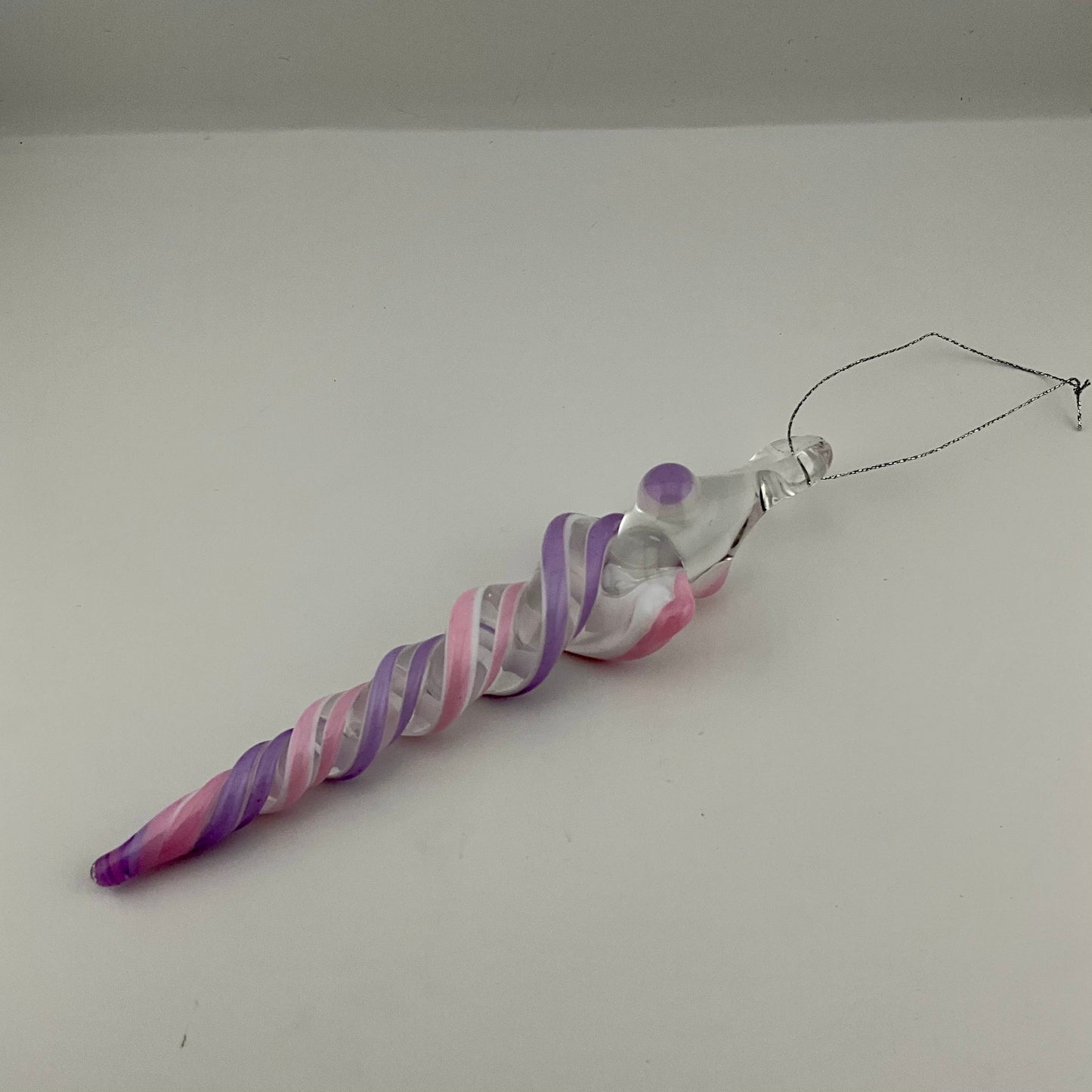 Pink and Purple Glass over White Icicle Christmas Ornament - JeffBeckerGlass.com