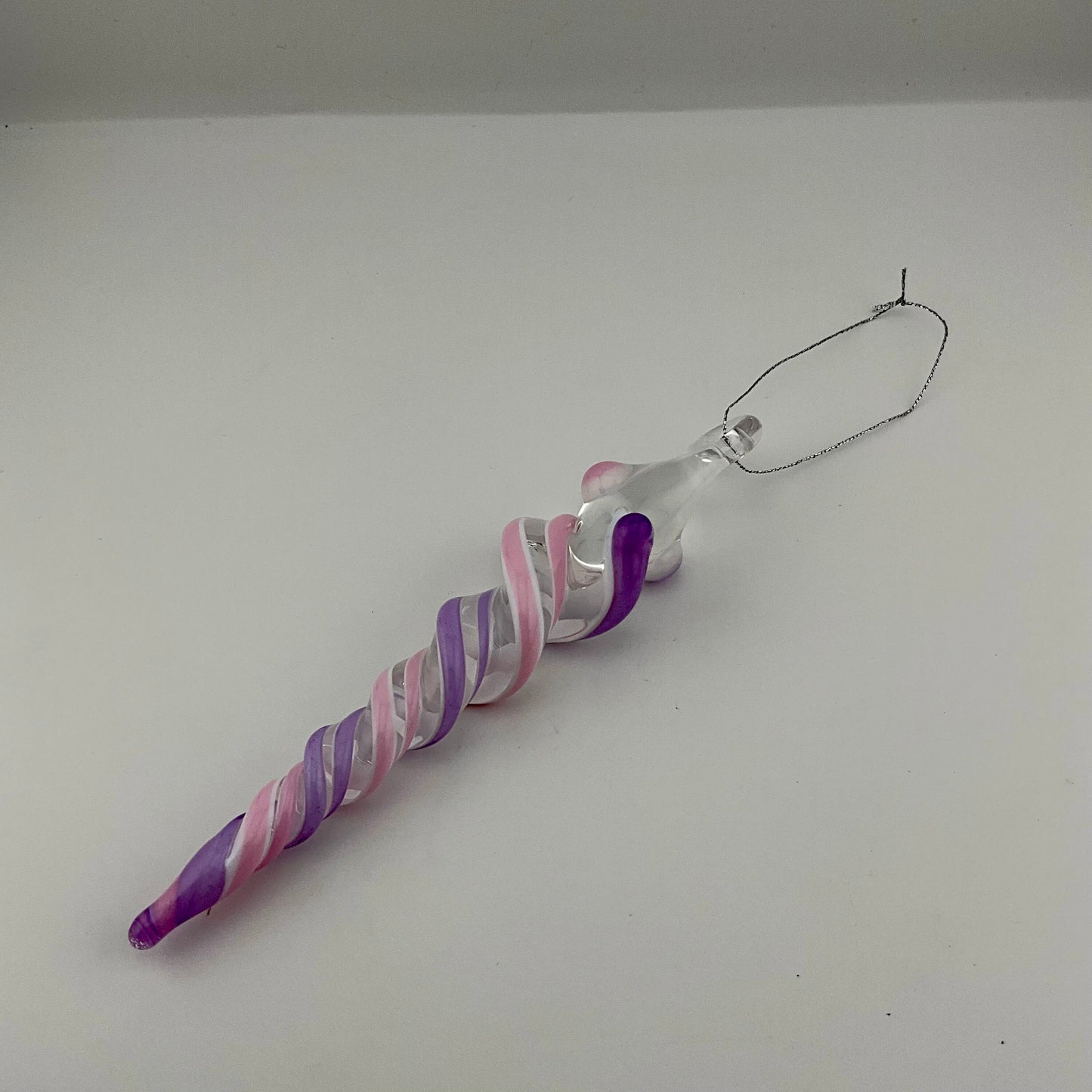 Pink and Purple Glass over White Icicle Christmas Ornament - JeffBeckerGlass.com