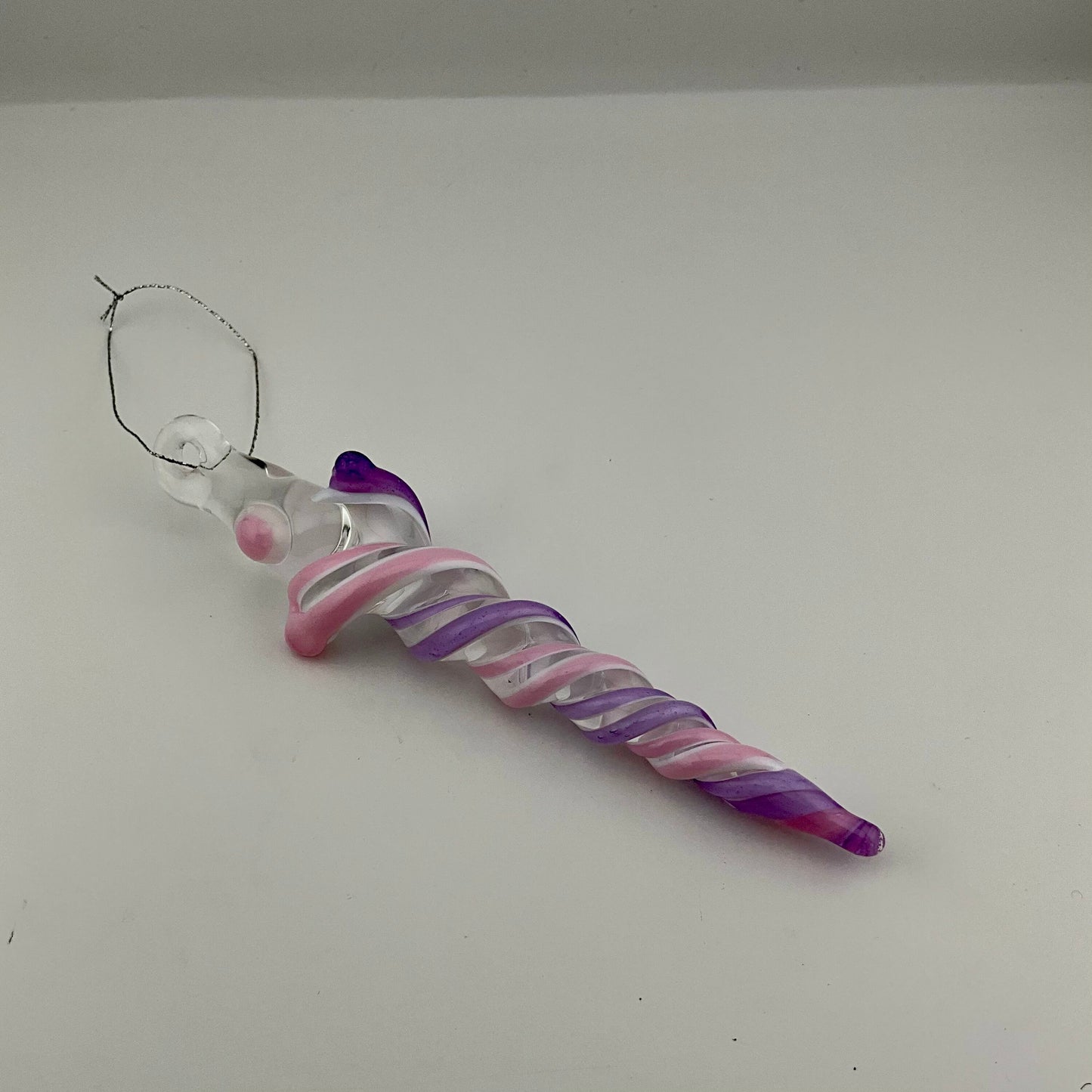 Pink and Purple Glass over White Icicle Christmas Ornament - JeffBeckerGlass.com
