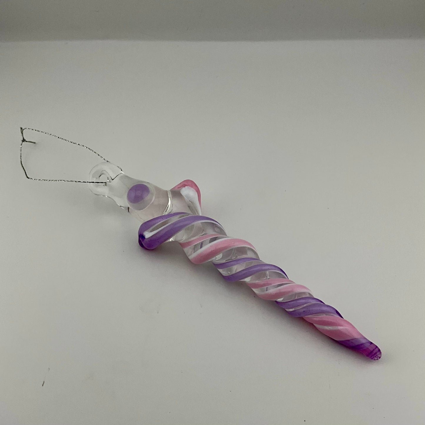 Pink and Purple Glass over White Icicle Christmas Ornament - JeffBeckerGlass.com