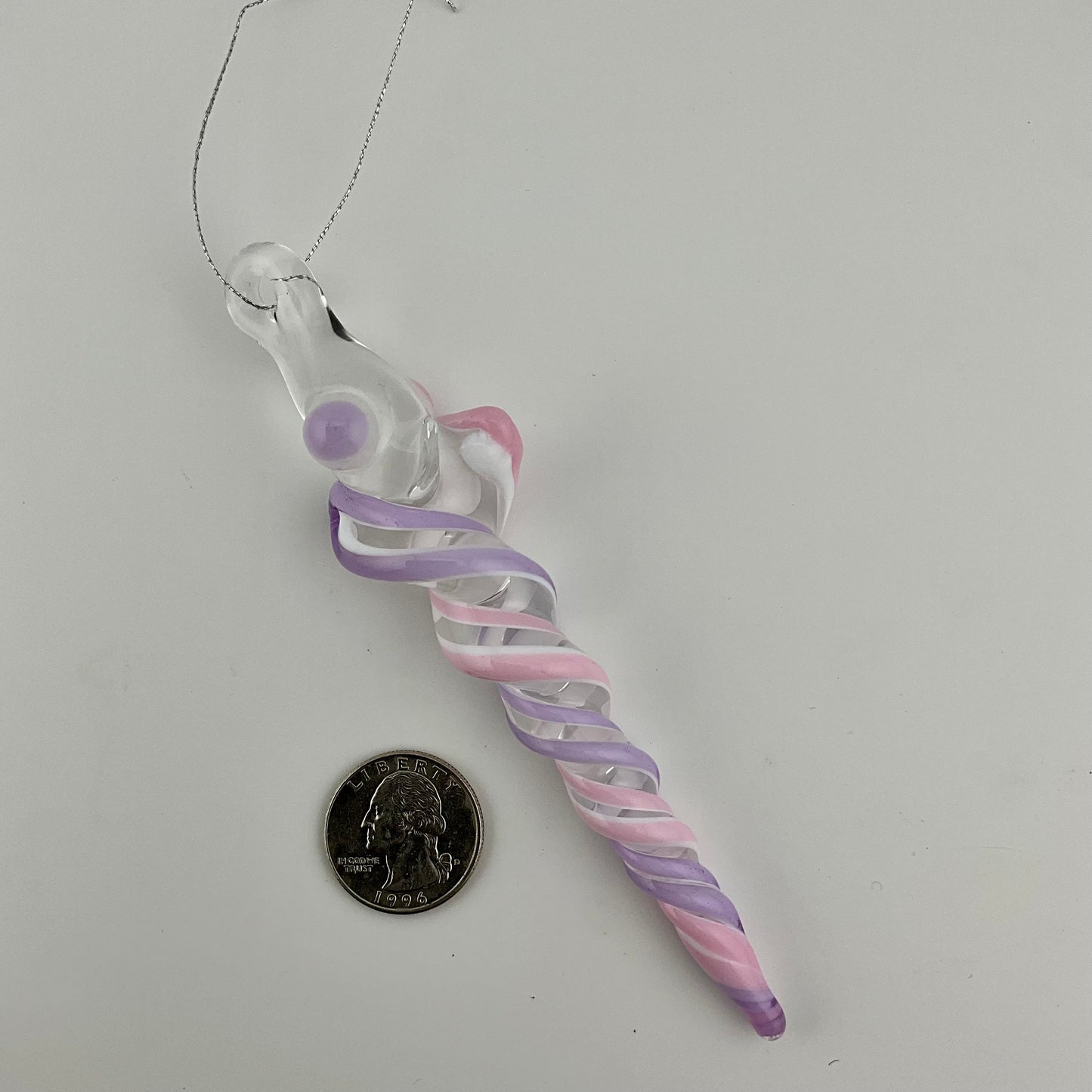 Pink and Purple Glass over White Icicle Christmas Ornament - JeffBeckerGlass.com