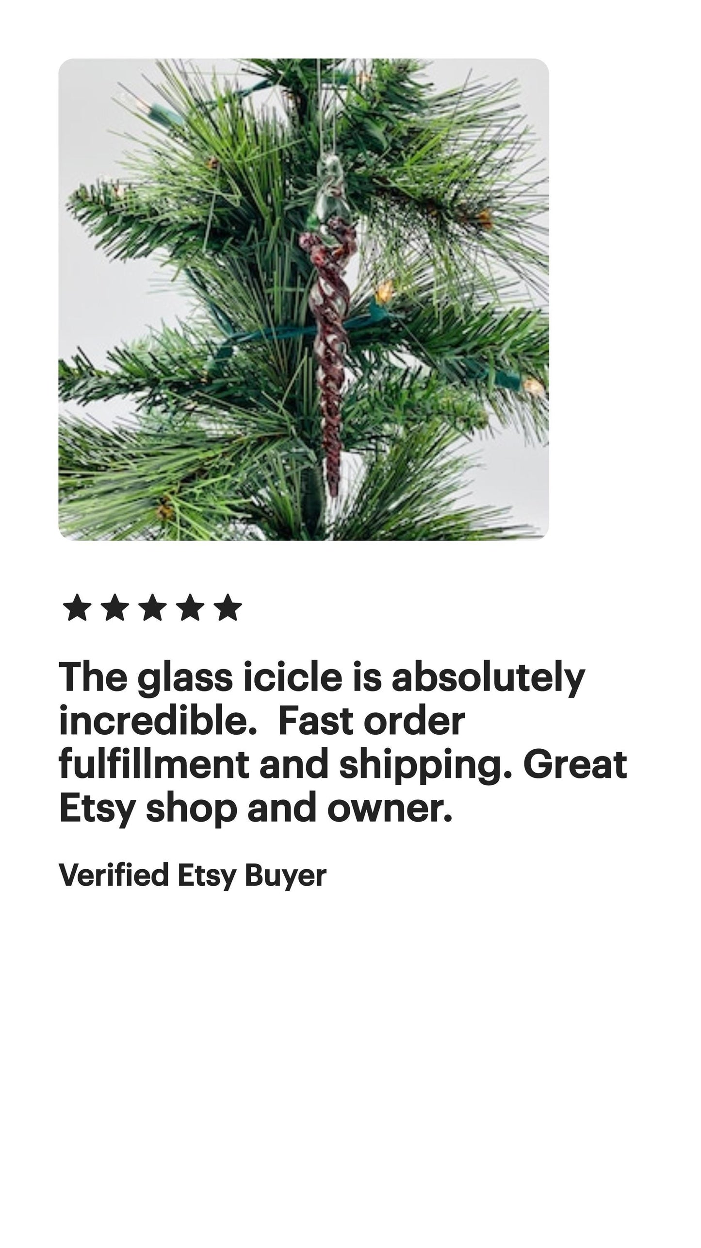 Mini Glass Icicle Ornament with Plantphibian Green over Lotus White Color Twist - JeffBeckerGlass.com
