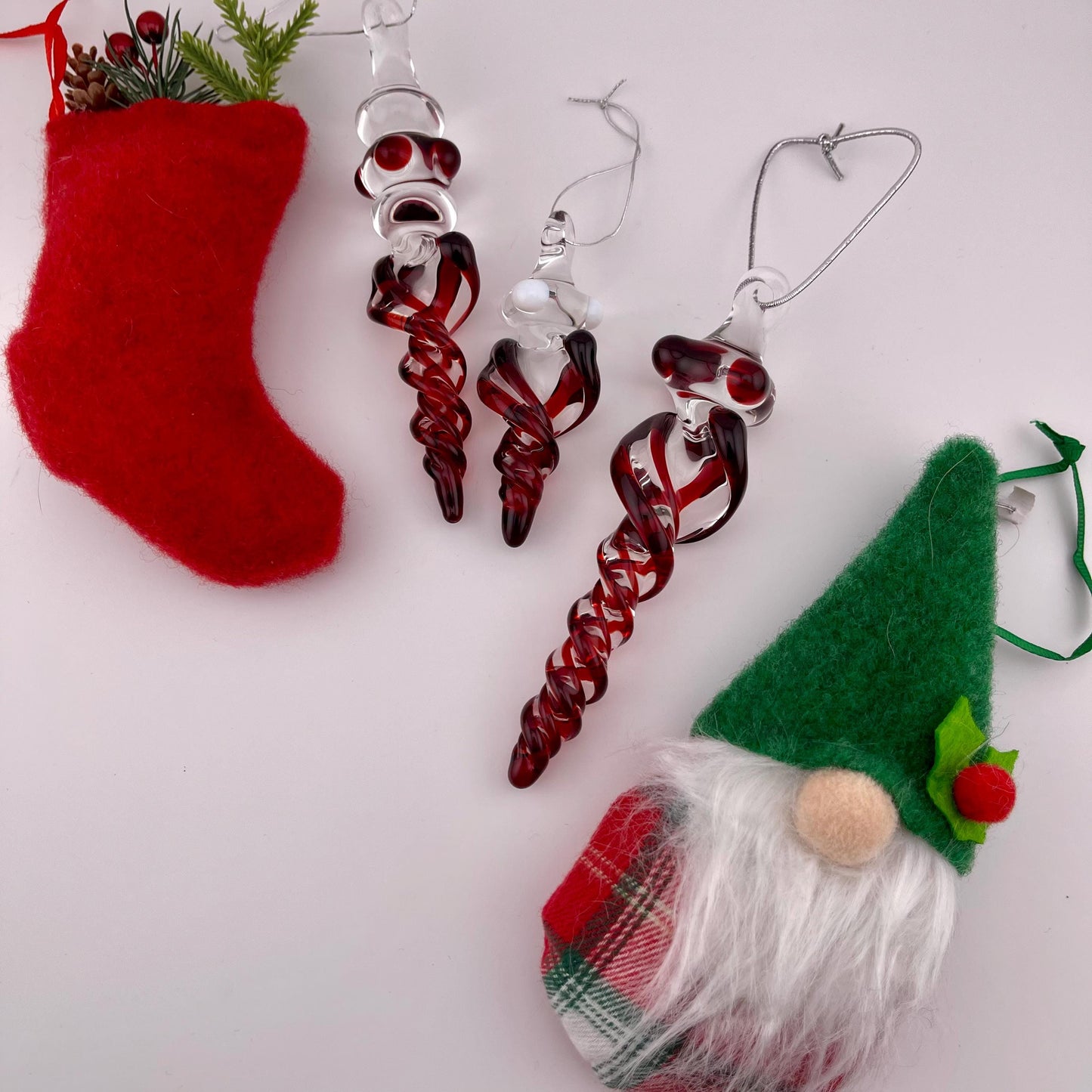 3 Pack of Elvis Red Glass Icicle Ornament Designs “Holiday Special”