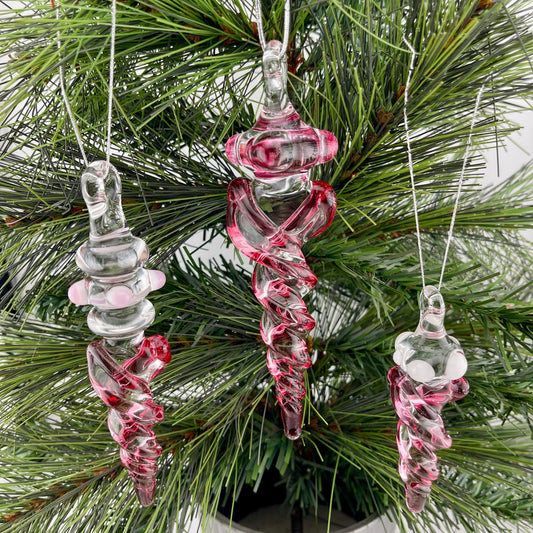 3 Pack of Gold Ruby Glass Icicle Ornament Designs “Holiday Special” - JeffBeckerGlass.com