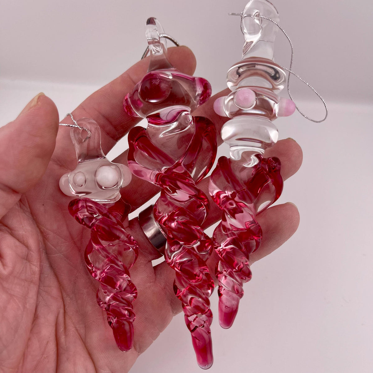3 Pack of Gold Ruby Glass Icicle Ornament Designs “Holiday Special” - JeffBeckerGlass.com