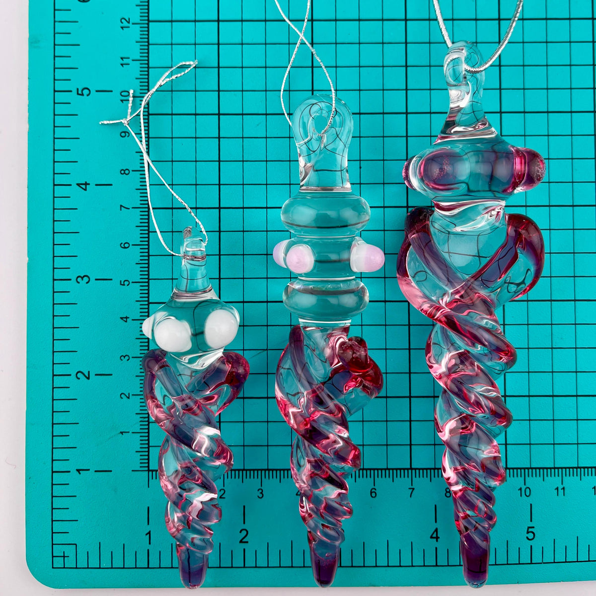 3 Pack of Gold Ruby Glass Icicle Ornament Designs “Holiday Special” - JeffBeckerGlass.com