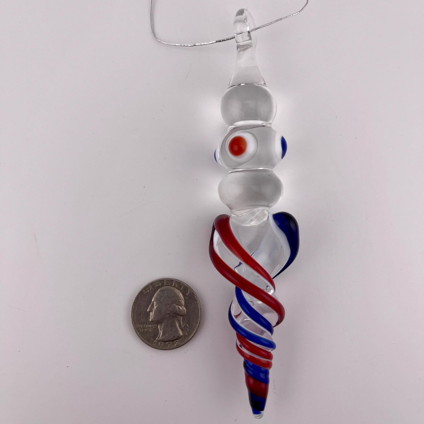 3 Pack of Elvis Red and Cobalt Blue over Lotus White Glass Icicle Ornament Designs “Holiday Special” - JeffBeckerGlass.com