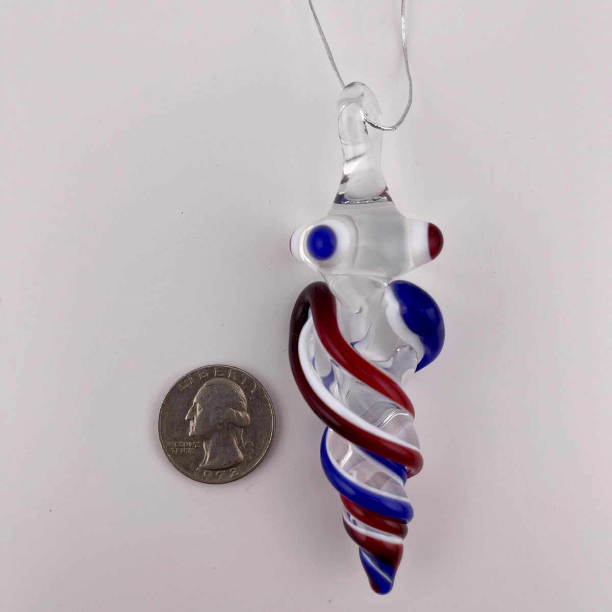 3 Pack of Elvis Red and Cobalt Blue over Lotus White Glass Icicle Ornament Designs “Holiday Special” - JeffBeckerGlass.com