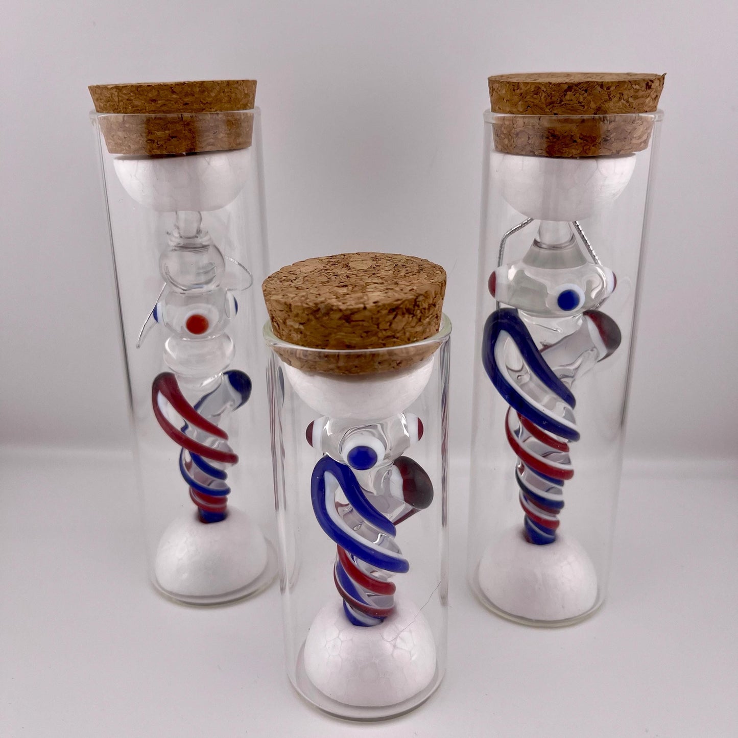 3 Pack of Elvis Red and Cobalt Blue over Lotus White Glass Icicle Ornament Designs “Holiday Special” - JeffBeckerGlass.com