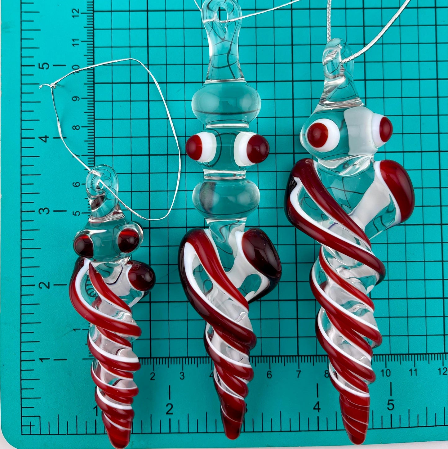 3 Pack of Elvis Red over Lotus White Glass Icicle Ornament Designs “Holiday Special” - JeffBeckerGlass.com