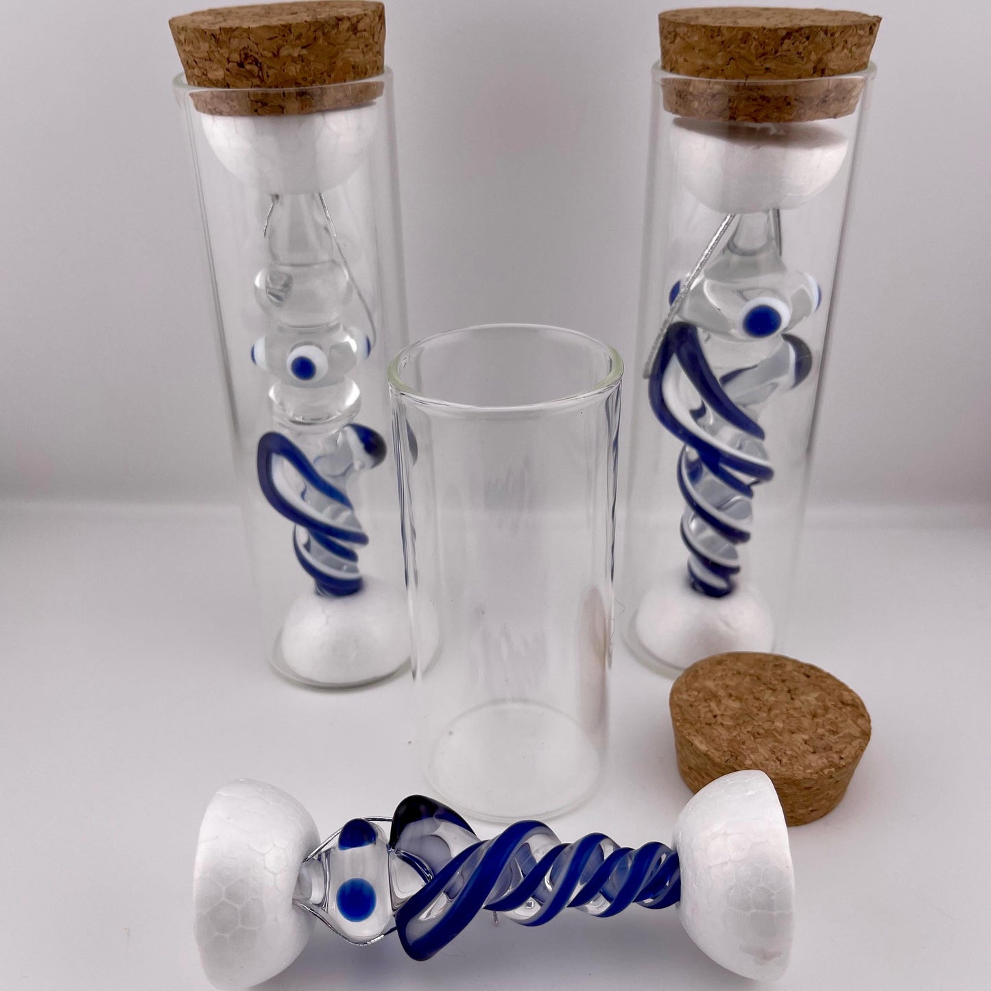 3 Pack of Cobalt Blue over Lotus White Glass Icicle Ornament Designs “Holiday Special” - JeffBeckerGlass.com