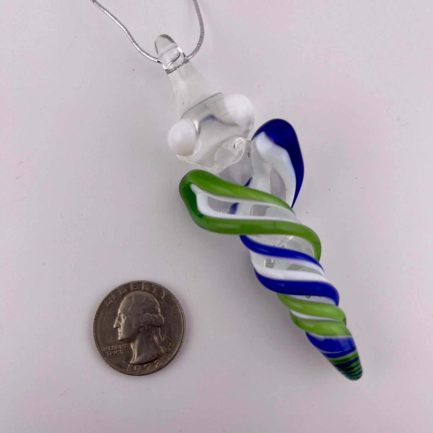 3 Pack of Sparkly Green and Cobalt Blue over Lotus White Glass Icicle Ornament Designs “Holiday Special” - JeffBeckerGlass.com