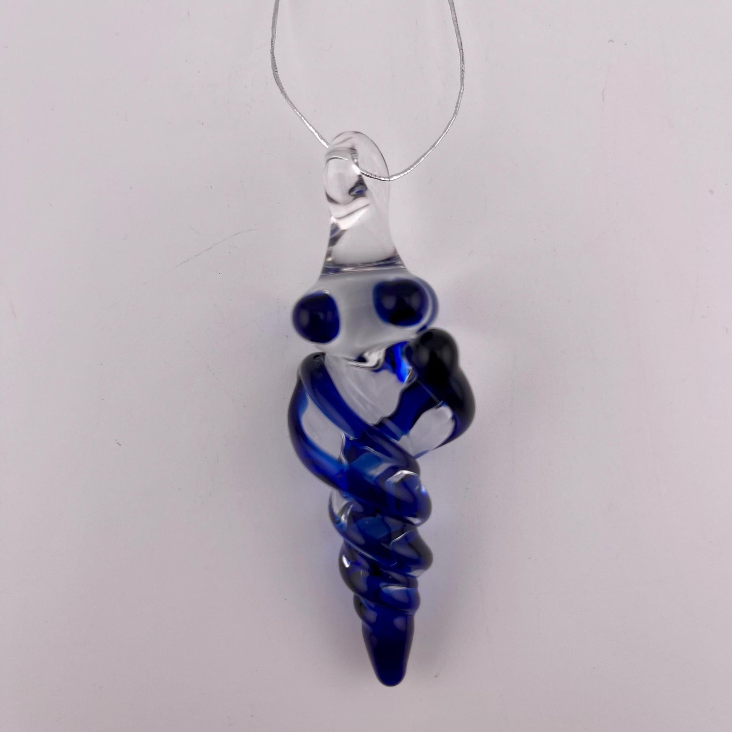 Mini Glass Icicle Ornament with Cobalt Blue Color Twist
