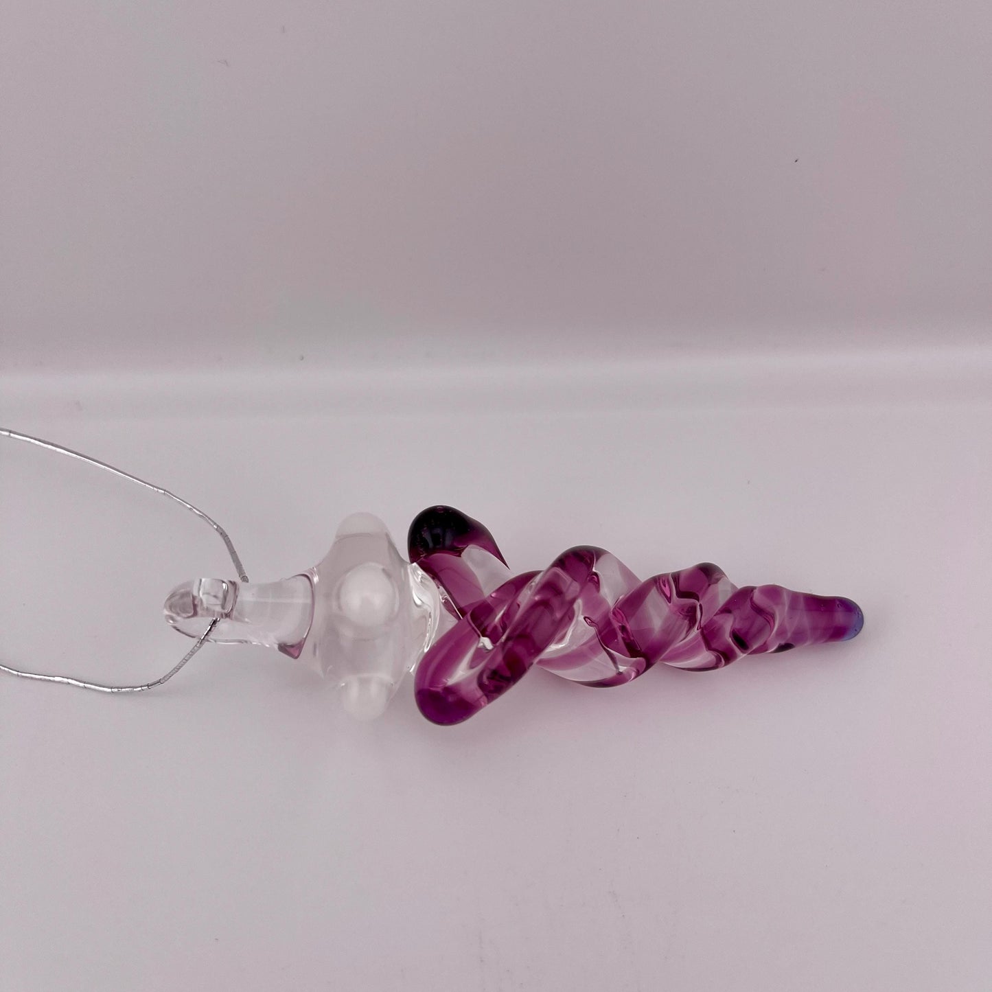 Mini Glass Icicle Ornament with Gold Amethyst Color Twist
